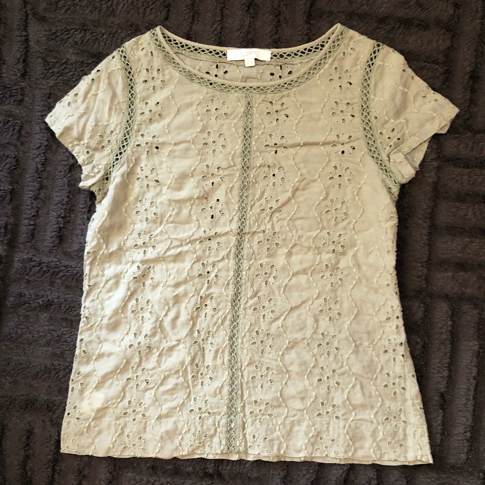 LOFT Sage Green Lace Shirt, Medium